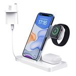 Wireless Charger, PUGO TOP 3 in 1 15W Fast Charging Station with Plug Compatible with iPhone 15 14,13,12,11/XS Max/XR, iWatch Ultra 2/Ultra/9/8/7/6/SE/5/4/3/2, AirPods 3/2/pro- White