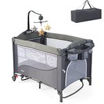 Maxmass 5-in-1 Baby Travel Cot, Infant Bedside Sleeper with Detachable Changing Table, Music Box and Hanging Toys, Adjustable Nursery Center for Newborn Toddlers (Classic)