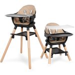 Baby High Chair, Convertible Wooden High Chairs for Babies and Toddlers, Baby HighChair with Dishwasher Safe Double Removable Tray, Adjustable Footrest & Machine Washable Cushion