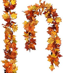 DearHouse 2 Pack Fall Garland Maple Leaf, 5.9Ft/Piece Hanging Vine Garland Artificial Autumn Foliage Garland Thanksgiving Decor for Home Wedding Fireplace Party Christmas (Light Yellow)