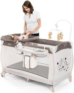 hauck Lettino da Viaggio BabyCenter Zoo - Culla da Campeggio con 2° Livello, Arco Giochi e Ruote - Culla Neonato con Borsa, Fasciatoio e Organizer - Beige