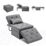 FLEXISPOT Sofa Bed, 4-in-1 Folding Convertible Single Sofa Chair, Folding Ottoman with 6 Position Adjustable Backrest and Pillow for Living Room and Bedroom（Gray）