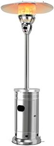 Tangkula 48,000 BTU Outdoor Patio Heater with Wheels, Stainless Steel Propane Heater with Tip-Over & Flameout Protection, Propane Gas Heater with Drink Shelf Table for Commercial & Residential (Silver)