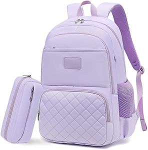 CAMTOP Laptop Backpack 15.6 Inch School BookBag with Pencil Case College Backpacks Teacher Work Travel Casual Daypacks for Teens Girls Women, Purple, 2 Pcs