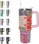 Rcvlauf 40 oz Tumbler with Handle and Straw Boho Floral Tumbler Leak Proof Insulated Cup 40 oz Vintage Floral Coffee Travel Mug Floral Decor Stuff Gifts for Pioneer Women