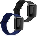 kwmobile Straps Compatible with Huami Amazfit Bip S/Bip S Lite Straps - 2X Replacement Silicone Watch Bands - Black/Dark Blue