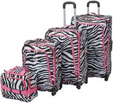 Rockland Fashion Softside Upright Luggage Set, Pink Zebra, 4-Piece Set (14/19/24/28), Fashion Softside Upright Luggage Set