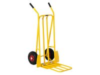 Heavy Duty Folding Sack Truck, Yellow Steel Delivery Trolley with Fixed & Folding Extended Base Plate & Pneumatic Tyres for Office, Warehouse, Retail