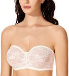 DOBREVA Women's No Padding Strapless Lace Bra Underwire Multiway See-Through Rose White 34B