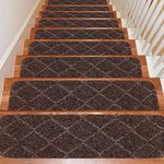 Seloom Stair Treads Carpet Non-Slip with Non Skid Rubber Backing Specialized for Indoor Wooden Steps, Removable Washable Step Runners Perfect for Dogs(Brown,15-Pack, 9” x 36”)