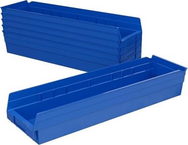 Akro-Mils 30164 Plastic Shelf Bins, Heavy Duty Storage Bins for Garage, Closet, and Drawer Organization, 24-Inch x 6-1/2-Inch x 4-Inch, Blue, 6-Pack