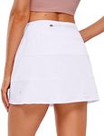 CRZ YOGA Womens High Waisted Tennis Skirts with 3 Pockets Golf Skirts A Line Lightweight Cute Athletic Casual Skorts White Small