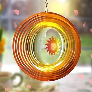 FONMY Wind Spinner 3D Stainless Steel Laser Cut Metal Art 12 inches Moon and Sun Hanging Wind Spinner, Kinetic Yard Art Decorations - Indoor/Outdoor Décor