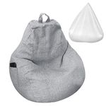 KOCKABC Bean Bag Chair Cover with Inner Liner (No Filler), 28" x 32" Stuffed Animal Storage Bean Bag Chair Cover, Upgrade Easy Cleaning Cotton Linen Bean Bag Cover Only (Light Gray, Small)