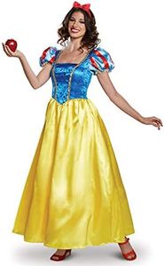 Disguise Womens Snow White Costume, Official Disney Princess Snow White Deluxe Costume Dress, Blue & Yellow, Medium (8-10)