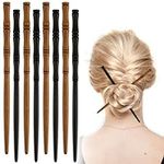 Amabro 8PCS Wooden Hair Sticks, Retro Hair Chopsticks for Buns Bamboo Shape Hairpins Vintage Chinese Hair Pins Handmade Japanese Hair Holders for Medium Long Curly Hair Hair Accessories for Women