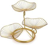 OwnMy 3-Tier Fruit Basket Stand Decorative Iron Fruit Bowl, Metal Wire Fruit Holder Storage Trays Table Countertop Holder for Vegetables Bread Snack, Modern Fruit Bowls for Kitchen Home Use (Gold)