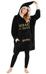 Harry Potter Oversized Blanket Hoodie for Women Men and Teens, Fleece Wearable Blanket (Black)