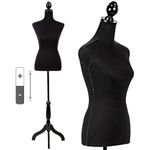 Mannequin Torso Mannequin Stand Dress Form 60-67 Height Adjustable Maniquins Body Female, Displays Women for Sewing Wooden Tripod Base, Foam Body（Black）