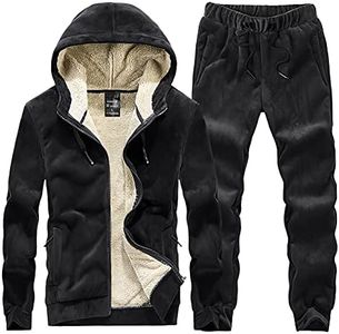 amropi Chándal de Hombre Chaqueta de Lana con Capucha y Pantalones Conjunto de Invierno XL,Negro