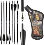 SHARROW 8pcs Archery Crossbow Bolts Carbon Arrows Set 16" 17" 18" 20" 22" Hunting Arrow with Crossbow Arrow Quiver (Black+White 20inch)