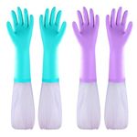 Elgood Cleaning Gloves Non-slip Washing up Gloves Latex Free Dishwashing Gloves with Cotton Lining Waterproof Household Rubber Gloves for Kitchen 2 Pairs (Blue+Purple, Medium)