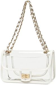 LAM GALLERY Womens PVC Clear Purse Handbag with Chain Stadium Approved Clear Bag See Through Bag for Working and Concert, White Trim(gold Chain and Hardware)(large Size), Medium