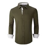 ALEX VANDO Mens Dress Shirts Regular Fit Long Sleeve Men Shirt,Army,XL