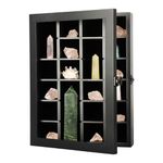 KCRasan Adjustable Rock Display Case - Wooden Crystal Organizer for Stones Storage - Rock Collection Box with Shelves for Agate Opal Crystal Stone Arrowheads Spear Points Rocks, Small Black