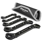 DURATECH 5 Pc Double Offset Box End Reversible Ratcheting Wrench Set, SAE, Heavy-duty, Matte Chrome Plated, Ratchet Spanner Crooked for Narrow Spaces (1/4-7/8 inch)