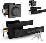 Mega Handles - ROBELL Entry Combo 2 Pack I Entry Lever Door Handle and Single Cylinder Deadbolt Lock and Key Combo Pack - Heavy Duty Square Locking Lever Set - Matte Black - Pack of 2 - Keyed Alike