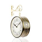 CRAFTEL Metal Analog Double Sided English Number Vintage Station Wall Clock for Living Room Home (Shiny Gold :12 Inches)