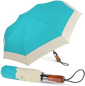 Lejorain Windproof Travel Golf Umbrella - 54inch Large Compact Umbrella for Backpack Heavy Duty Wooden Handle Sturdy Collapsible Men’s Umbrellas