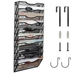 BOHDK Wall File Organizer, 10 Tire Hanging File Folder Organizer, Vertical Mesh Metal Door/Wall Mount Hanging File Holder, Paper Document Magazine Rack with Hooks for Home Office Black