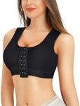 Nebility Women Front Closure Compression Bras for Post Surgery Mastectomy Support with Adjustable Straps Wirefree Sports Bras (Large, Black)