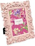 Laura Ashley 4x6 Pink Floral Textured Hand-Crafted Resin Picture Frame with Easel, for Tabletop & Wall Display, Decorative Floral Design Home Décor, Photo Gallery, Art & More (4x6, Pink)