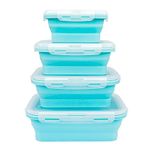 MOUFIER Silicone Food Storage Containers with Lids Airtight, Collapsible Silicone Lunch Bento Box for Kitchen Camping, BPA Free, Microwave and Freezer Safe (Blue)