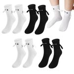 Partideal 4 Pairs Funny Magnetic Socks, Novelty Hand in Hand Couple Socks, Holding Hands Friendship Socks, Mid Tube Magnet Socks for Women Men