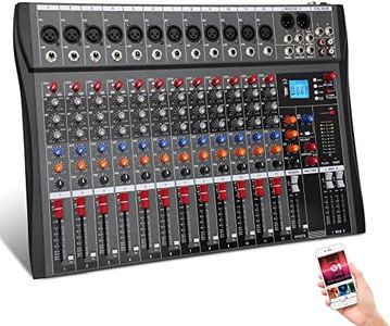12-Channel Wireless Audio Mixer,Professional DJ Equipment, Console with Bluetooth USB, DJ Mixer with Effects, Sound Board with 48V Power, RCA Input/Output for Professional and Beginners (12-Channel)