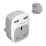 UK to India Plug Adapter with 2 USB, TESSAN Grounded UK to India Travel Adapter 3 Pin Type D Plug, Plug Socket Adaptor UK to Sri Lanka, Pakistan, Burma, Maldives, Iraq, Namibia, Nepal, Yemen, Zambia