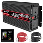 NOVOPAL 2000W Pure Sine Wave Inverter 12V to 230V 240V Car Converter Power Inverter with 2AC Outlets -5m Remote Control for Outdoor,Motorhomes,Boat,Camping,Household,Van