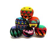 Mia Jewel Shop Crochet Hacky Ball Kick Sack Multicolored Geometric Pattern Foot Bag - Handmade Guatemalan Toys - Assorted Bulk Set of 3, 6, 12, or 24 (Set of 6)