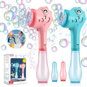 2PCS Automatic Bubble Wands, Dinosaur Shape Bubble Maker Gun with Light & Music, 5000+ Bubbles Per Minute Bubble Machine with Bubble Solution, Party Wedding Birthday for Toddlers Kids