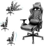 Gaming Chair - Adjustable Video Game Chairs with PU Leather, Computer Chair with Lumbar Support & 180° Recline, Easy to Assemble & Comfortable Ergonomic Office Chair (Black)