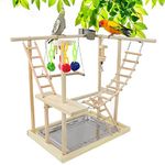 RoseFlower Parrots Bird Playground Birdcage Playstand Wooden Bird Play Stand with 2 Stainless Steel Feeder Cup Swing Perch Play Gym Playpen Ladder Bird Toys, Bird Table Stand for Parakeet Birds