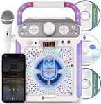 Singing Machine SML682BTW Bluetooth and CD Karaoke Machine with LED Lights and Microphone, White