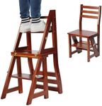 Navaris Folding Step Ladder Chair - Foldable Ladder Stool Shelf - Library Steps Bookshelf Plant Stand for Storage and Decoration - Dark Brown Bamboo