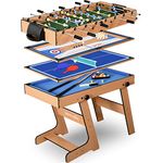 SereneLife 5 in 1 Multi Game Table, 40” Folding Combo Sports Arcade Games with Foosball Soccer, Pool Billiards, Ping Pong, Bowling and Shuffleboard Set, for Play Rec Room Kids and Adults