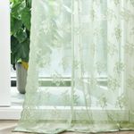 Kotile Sage Green Sheer Curtains 84 Inches Long 2 Panels, Knitted Rustic Floral Pattern Lace Sheer Curtains for Bedroom Living Room, Rod Pocket Privacy Sage Curtains, 52 x 84 Inch, Sage Green