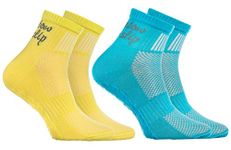 Rainbow Socks - Boys Girls Cotton Non Slip Grip ABS Sport Socks - 2 Pairs - Turquoise Yellow - Size Kids 11,5-2,5